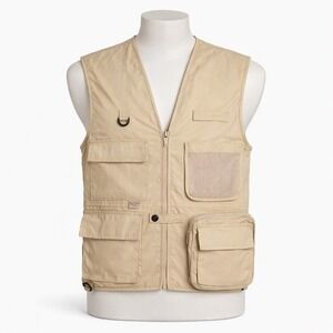Foxfire Beige Tan Cotton Utility Vest Multiple Pockets Outdoor L Fishing Hunting